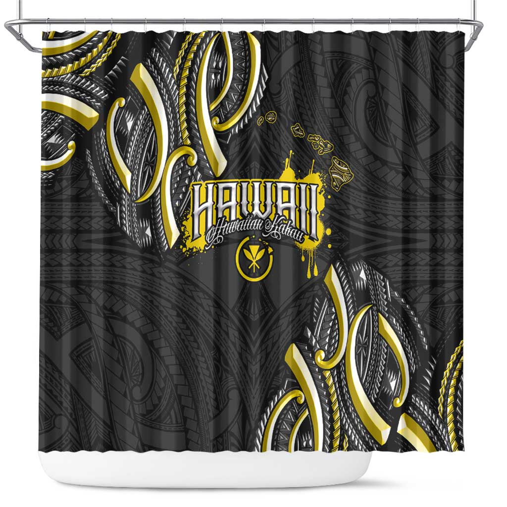 Traditional Art Hawaiian Kakau Tattoos Shower Curtain Yellow Color - Polynesian Pride