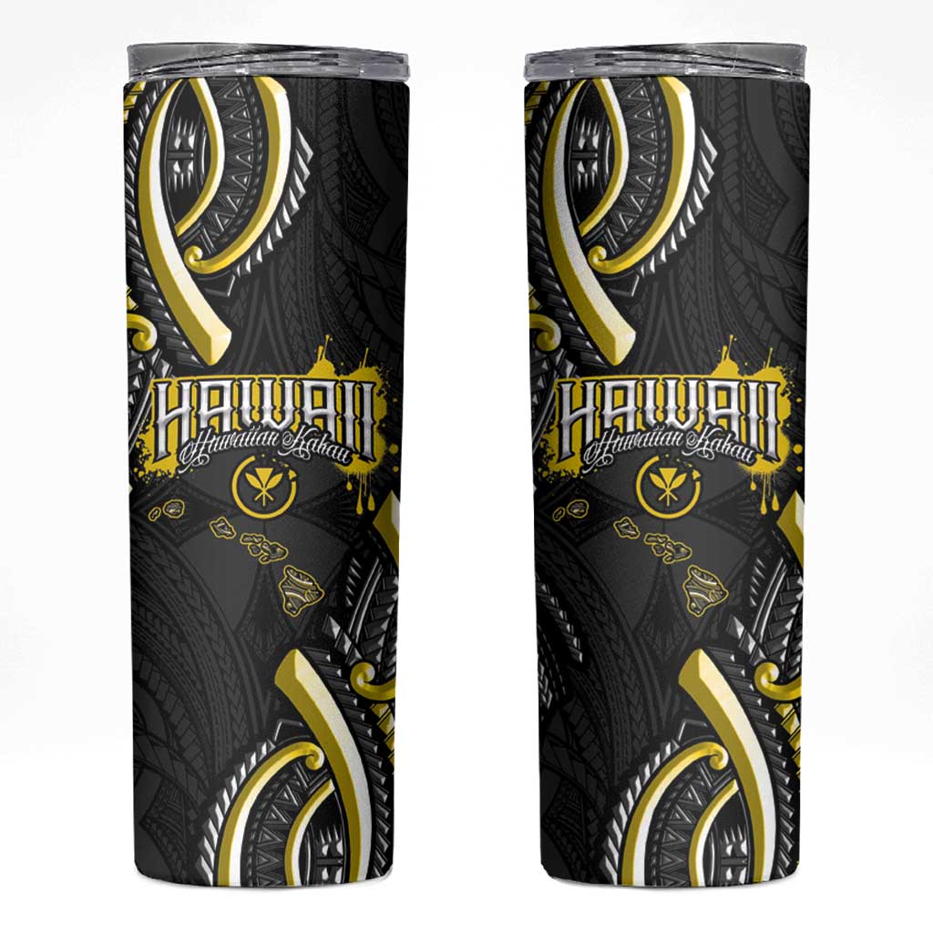 Traditional Art Hawaiian Kakau Tattoos Skinny Tumbler Yellow Color - Polynesian Pride