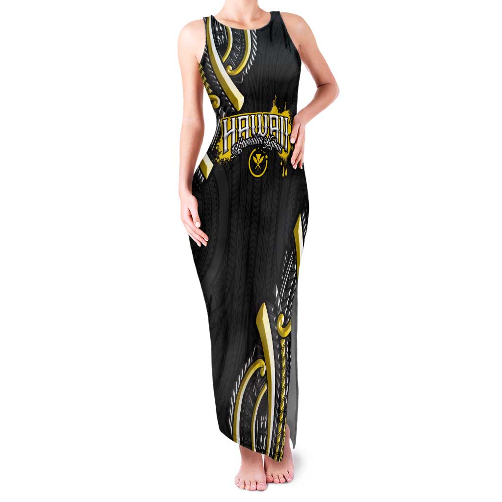 Traditional Art Hawaiian Kakau Tattoos Tank Maxi Dress Yellow Color - Polynesian Pride