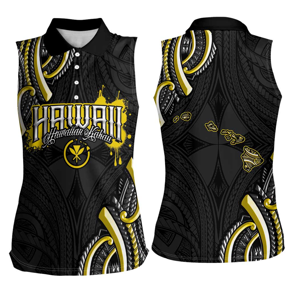 Traditional Art Hawaiian Kakau Tattoos Women Sleeveless Polo Shirt Yellow Color - Polynesian Pride