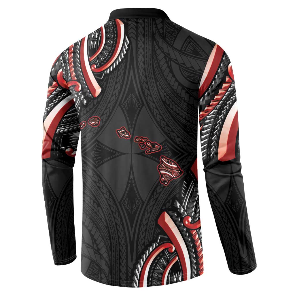 Traditional Art Hawaiian Kakau Tattoos Button Sweatshirt Red Color - Polynesian Pride