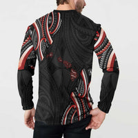 Traditional Art Hawaiian Kakau Tattoos Button Sweatshirt Red Color - Polynesian Pride