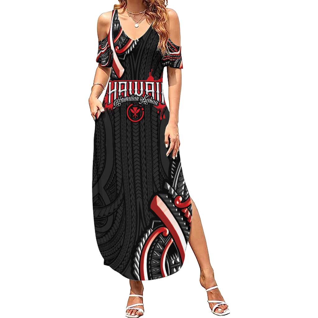 Traditional Art Hawaiian Kakau Tattoos Family Matching Summer Maxi Dress and Hawaiian Shirt Red Color - Polynesian Pride