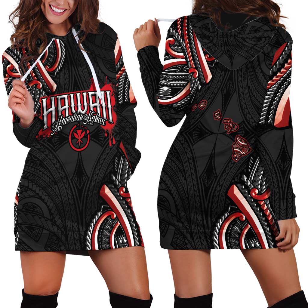 Traditional Art Hawaiian Kakau Tattoos Hoodie Dress Red Color - Polynesian Pride