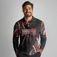 Traditional Art Hawaiian Kakau Tattoos Long Sleeve Polo Shirt Red Color - Polynesian Pride