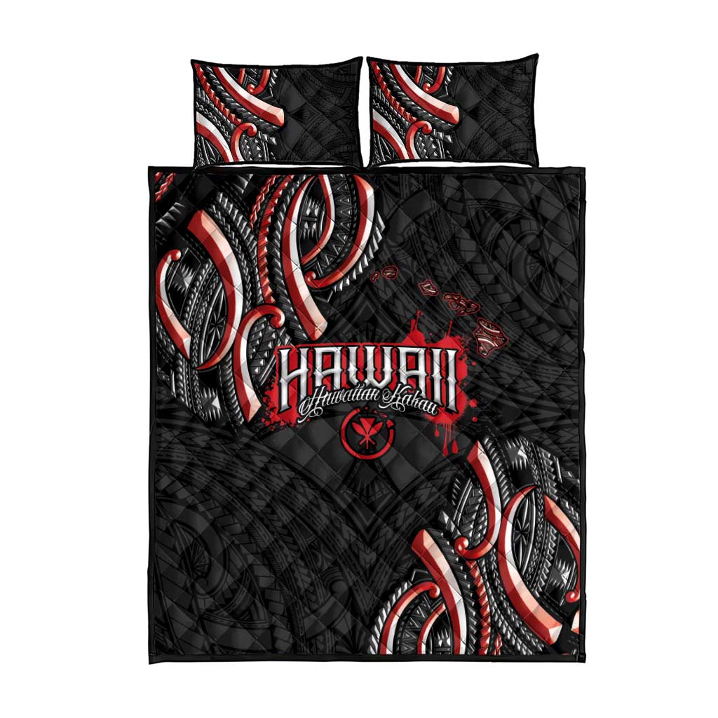 Traditional Art Hawaiian Kakau Tattoos Quilt Bed Set Red Color - Polynesian Pride
