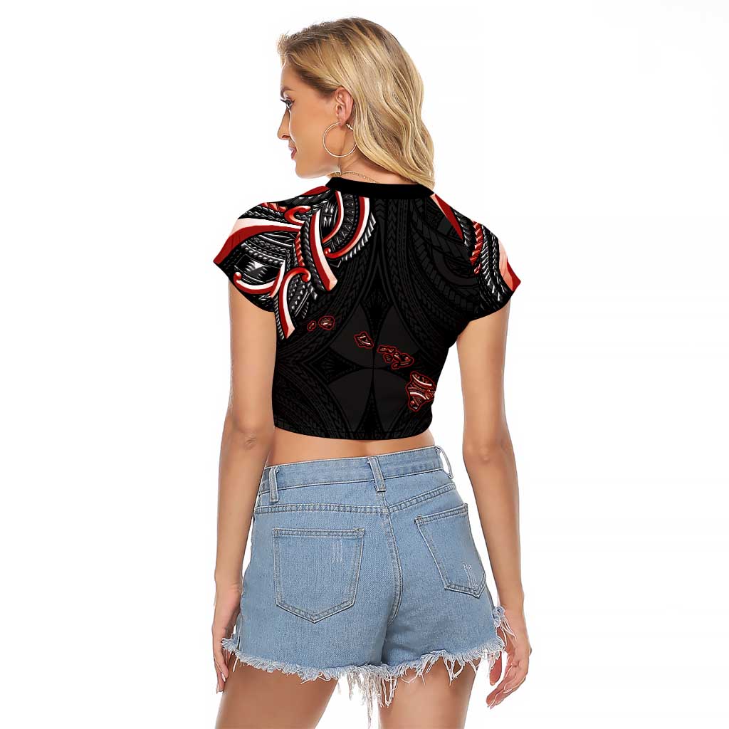 Traditional Art Hawaiian Kakau Tattoos Raglan Cropped T Shirt Red Color - Polynesian Pride