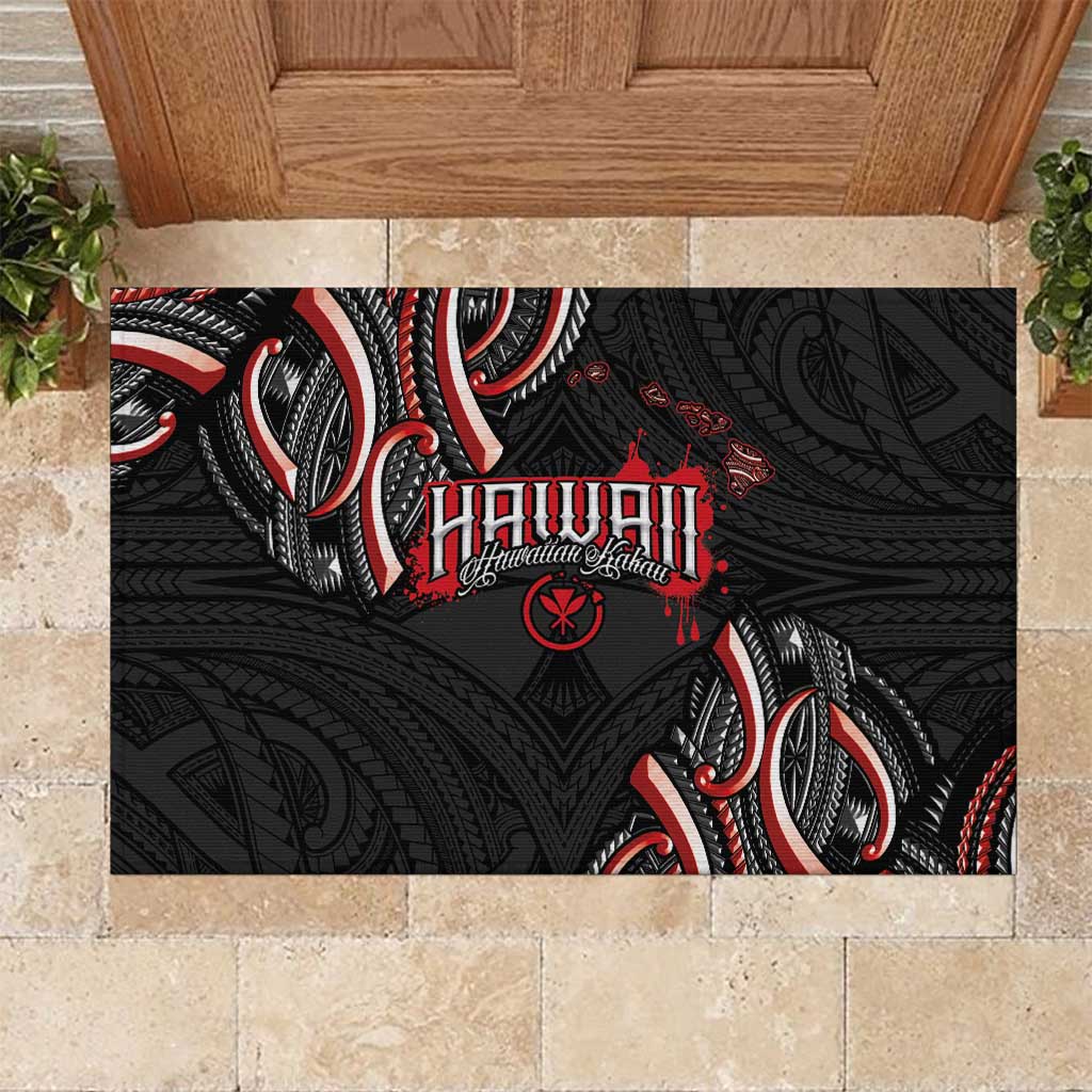 Traditional Art Hawaiian Kakau Tattoos Rubber Doormat Red Color - Polynesian Pride