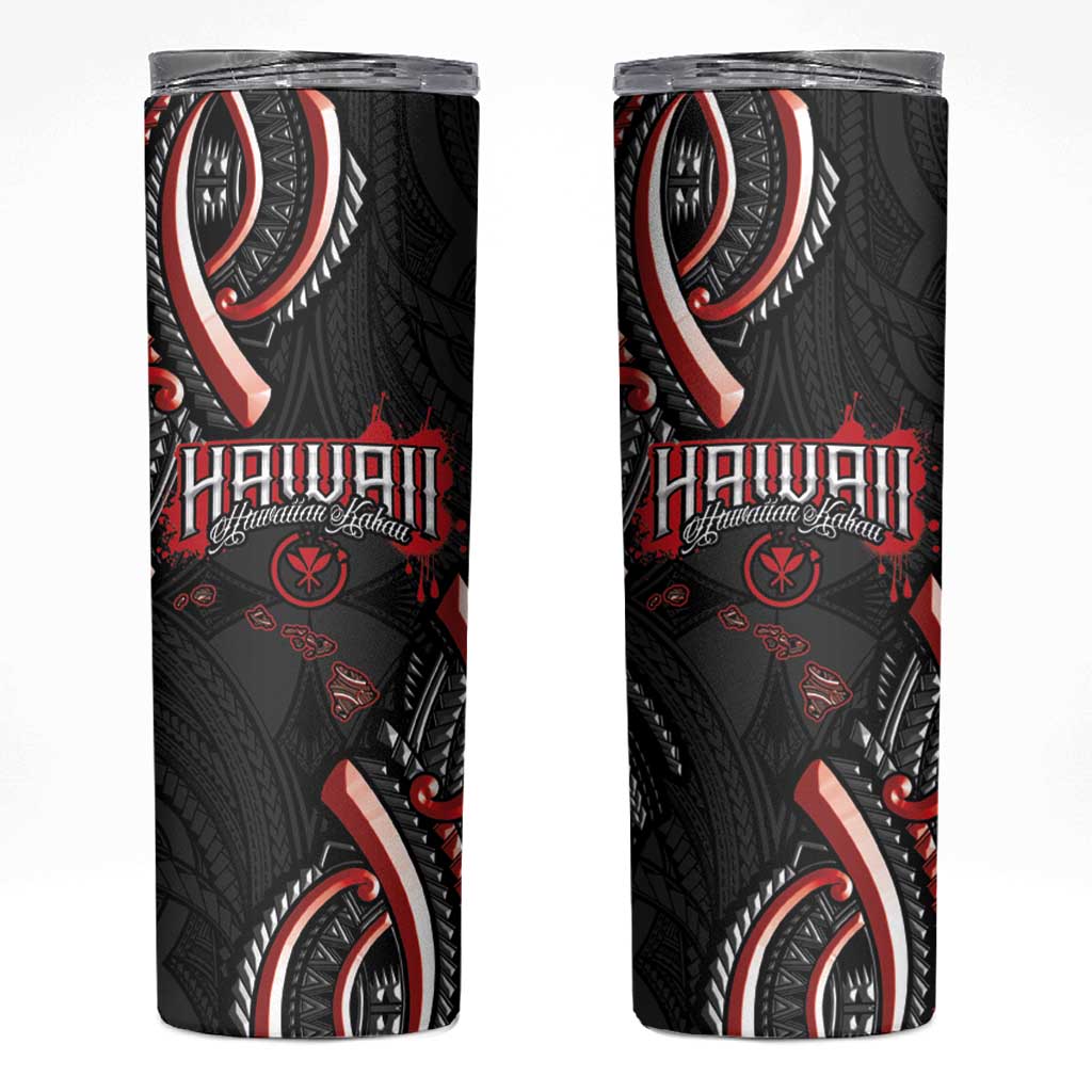 Traditional Art Hawaiian Kakau Tattoos Skinny Tumbler Red Color - Polynesian Pride