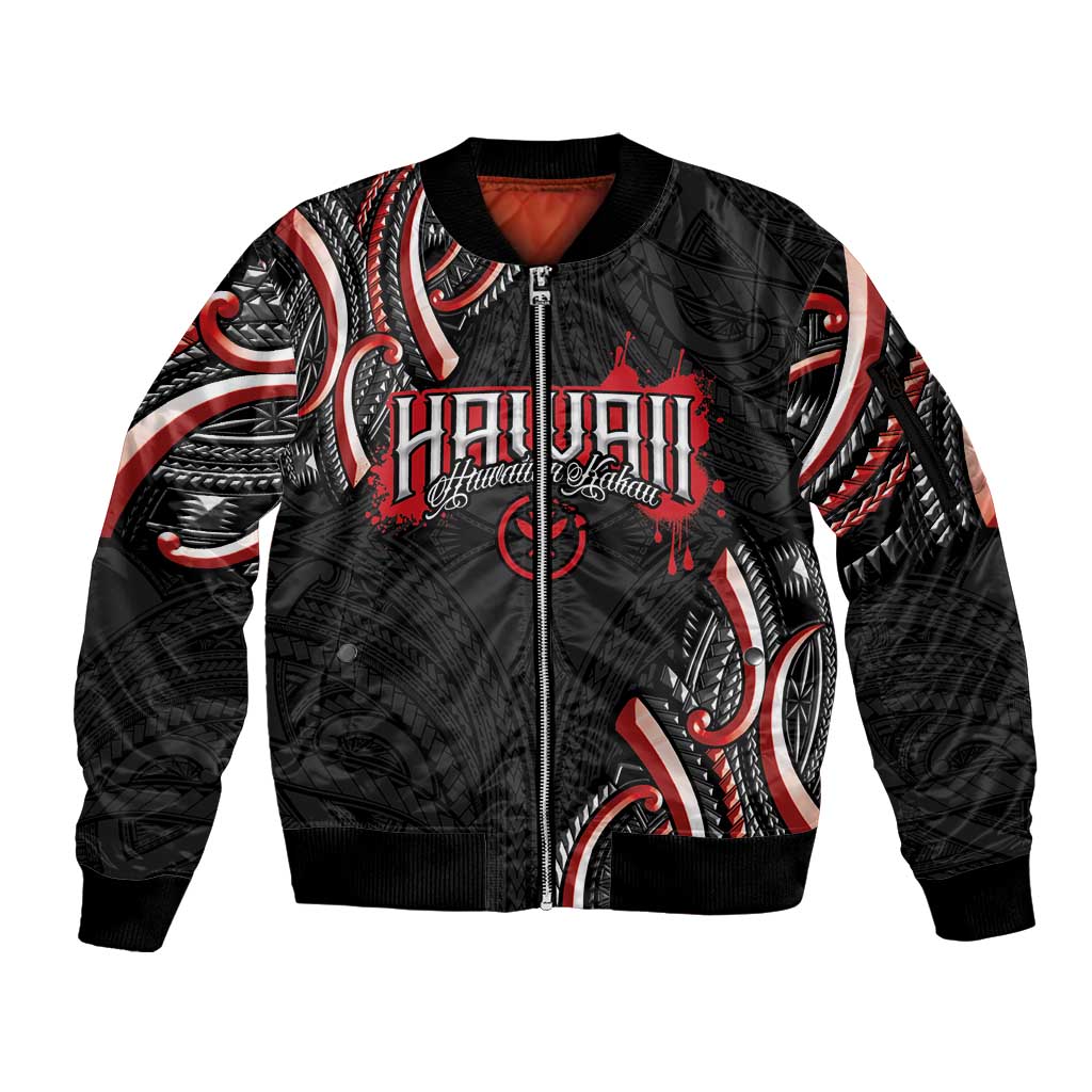 Traditional Art Hawaiian Kakau Tattoos Sleeve Zip Bomber Jacket Red Color - Polynesian Pride