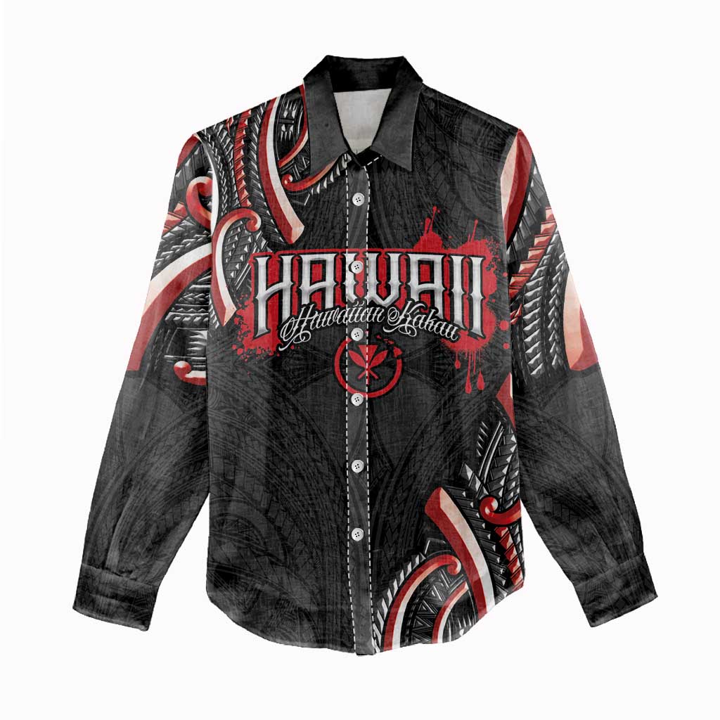 Traditional Art Hawaiian Kakau Tattoos Women Casual Shirt Red Color - Polynesian Pride