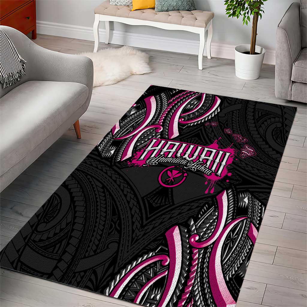 Traditional Art Hawaiian Kakau Tattoos Area Rug Pink Color - Polynesian Pride