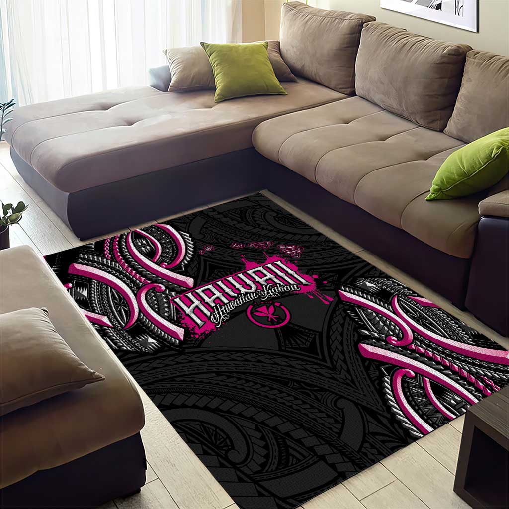 Traditional Art Hawaiian Kakau Tattoos Area Rug Pink Color - Polynesian Pride