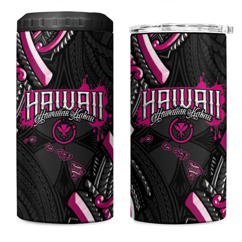 Traditional Art Hawaiian Kakau Tattoos 4 in 1 Can Cooler Tumbler Pink Color - Polynesian Pride