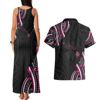 Traditional Art Hawaiian Kakau Tattoos Couples Matching Tank Maxi Dress and Hawaiian Shirt Pink Color - Polynesian Pride