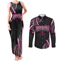 Traditional Art Hawaiian Kakau Tattoos Couples Matching Tank Maxi Dress and Long Sleeve Button Shirt Pink Color - Polynesian Pride