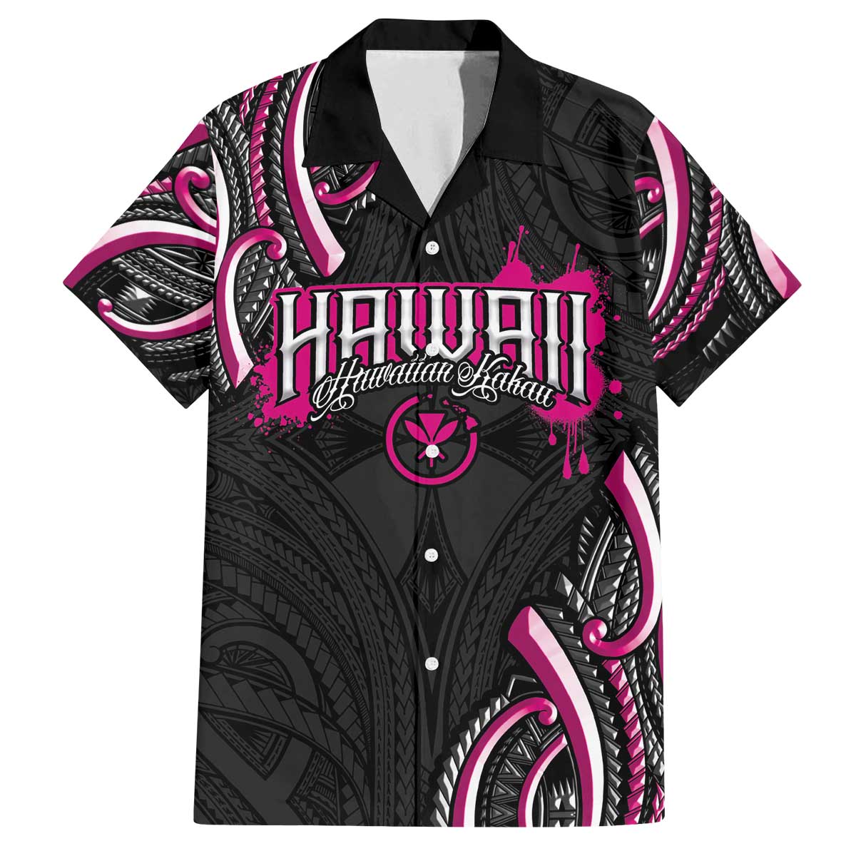 Traditional Art Hawaiian Kakau Tattoos Family Matching Off The Shoulder Long Sleeve Dress and Hawaiian Shirt Pink Color - Polynesian Pride