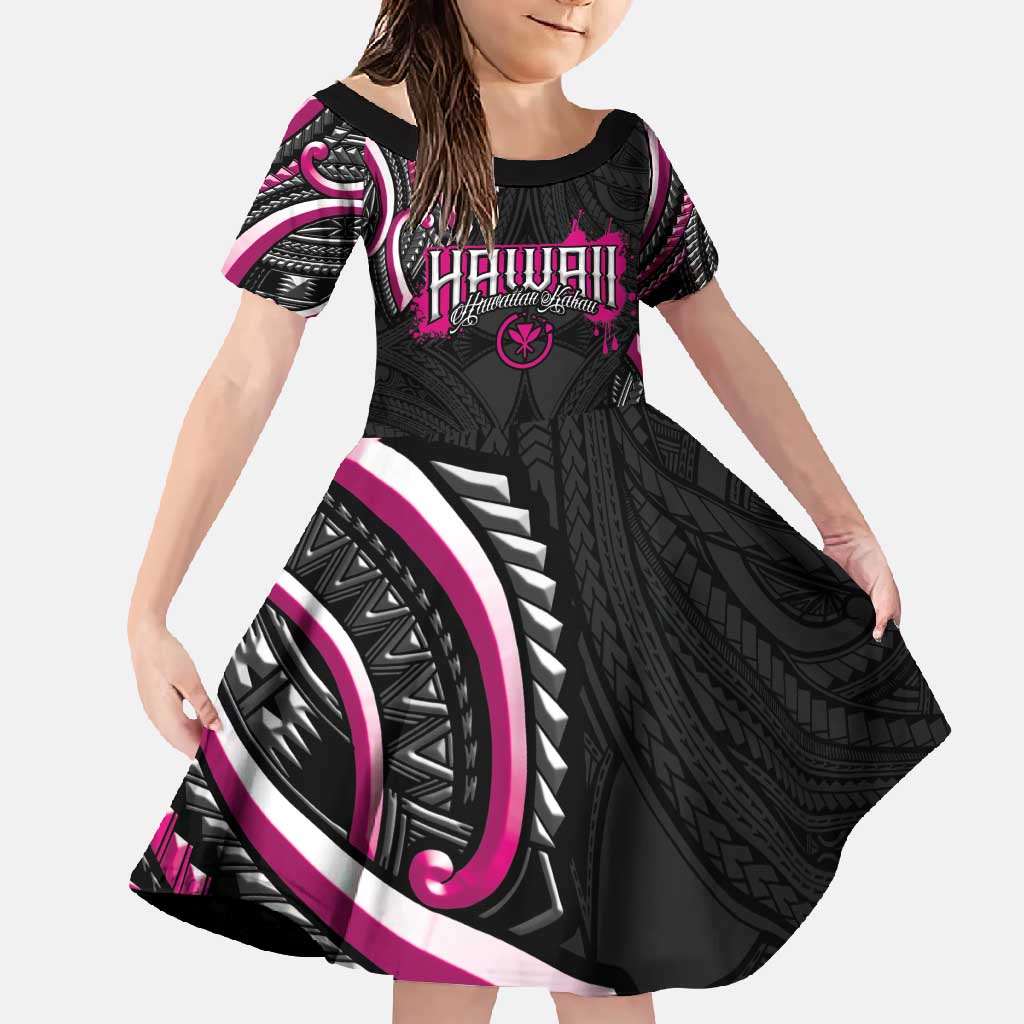 Traditional Art Hawaiian Kakau Tattoos Family Matching Summer Maxi Dress and Hawaiian Shirt Pink Color - Polynesian Pride