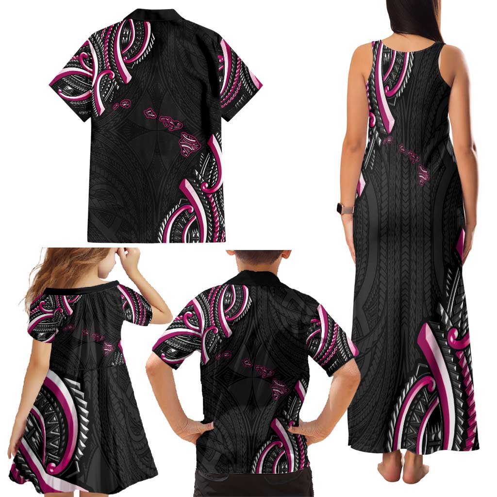 Traditional Art Hawaiian Kakau Tattoos Family Matching Tank Maxi Dress and Hawaiian Shirt Pink Color - Polynesian Pride