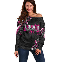 Traditional Art Hawaiian Kakau Tattoos Off Shoulder Sweater Pink Color - Polynesian Pride