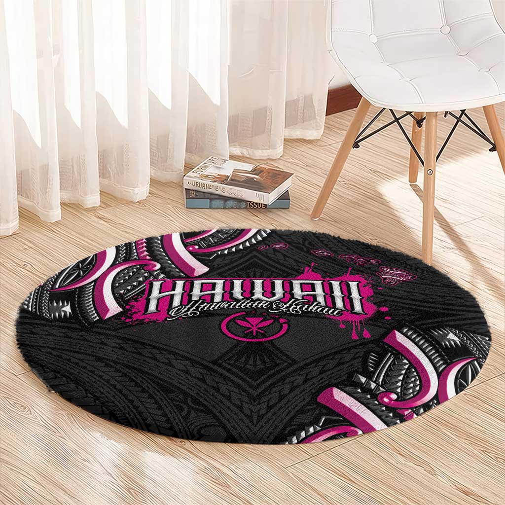 Traditional Art Hawaiian Kakau Tattoos Round Carpet Pink Color - Polynesian Pride