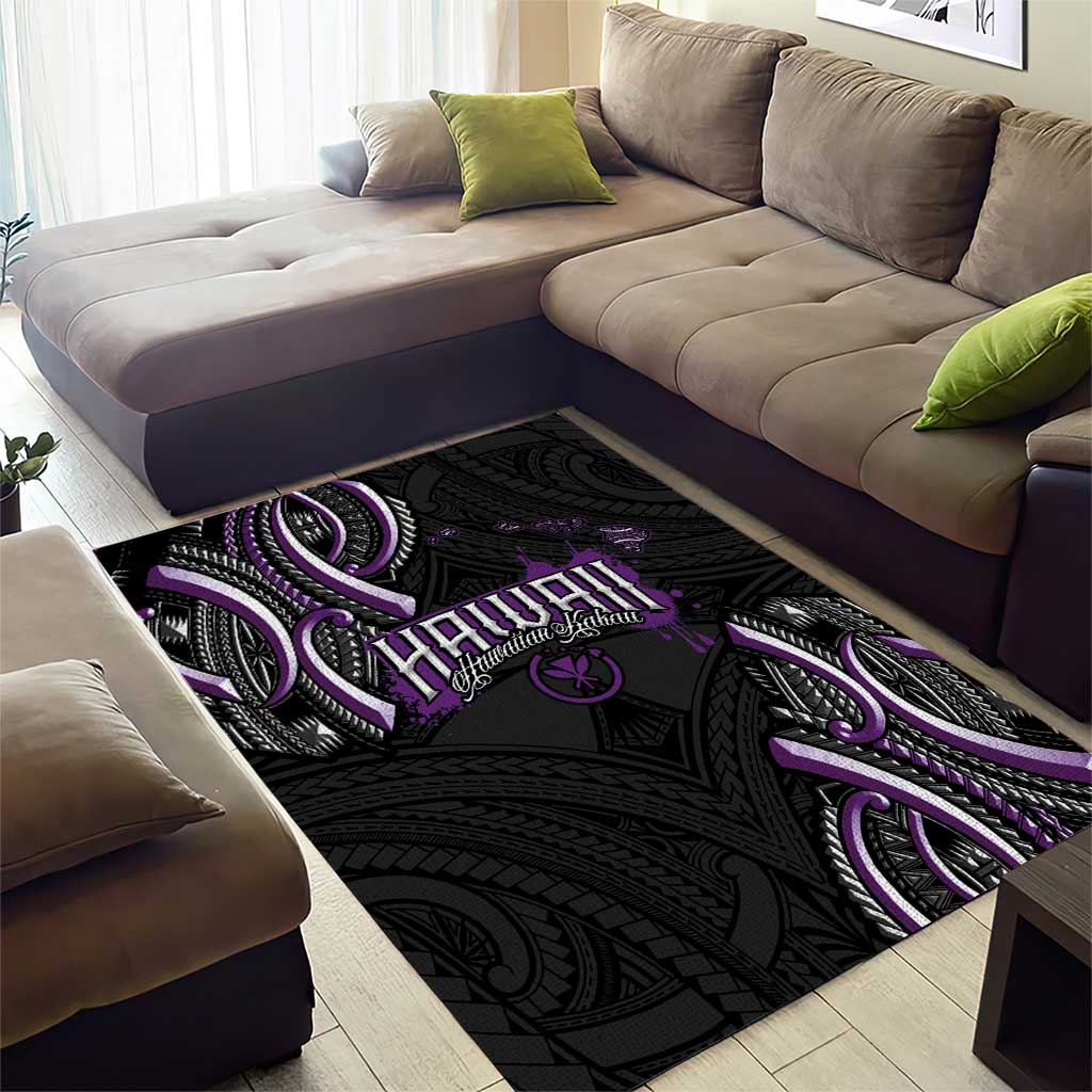 Traditional Art Hawaiian Kakau Tattoos Area Rug Purple Color - Polynesian Pride