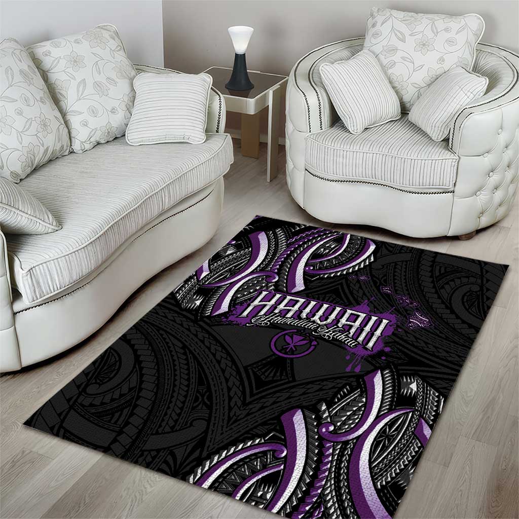Traditional Art Hawaiian Kakau Tattoos Area Rug Purple Color - Polynesian Pride