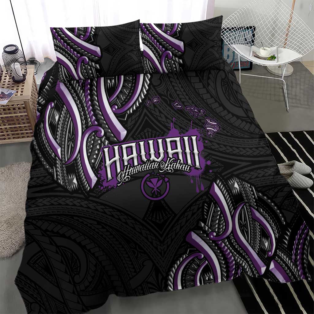 Traditional Art Hawaiian Kakau Tattoos Bedding Set Purple Color - Polynesian Pride