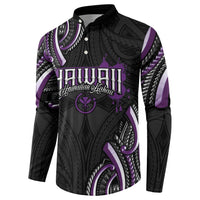 Traditional Art Hawaiian Kakau Tattoos Button Sweatshirt Purple Color - Polynesian Pride