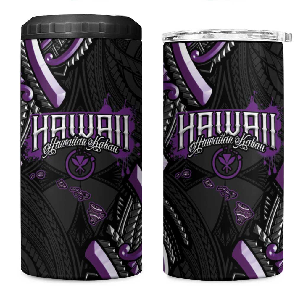 Traditional Art Hawaiian Kakau Tattoos 4 in 1 Can Cooler Tumbler Purple Color - Polynesian Pride