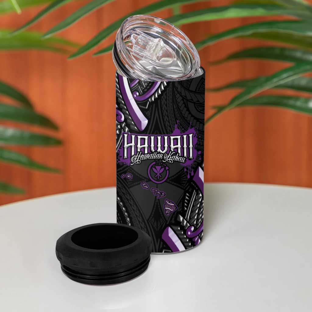 Traditional Art Hawaiian Kakau Tattoos 4 in 1 Can Cooler Tumbler Purple Color - Polynesian Pride