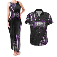 Traditional Art Hawaiian Kakau Tattoos Couples Matching Tank Maxi Dress and Hawaiian Shirt Purple Color - Polynesian Pride