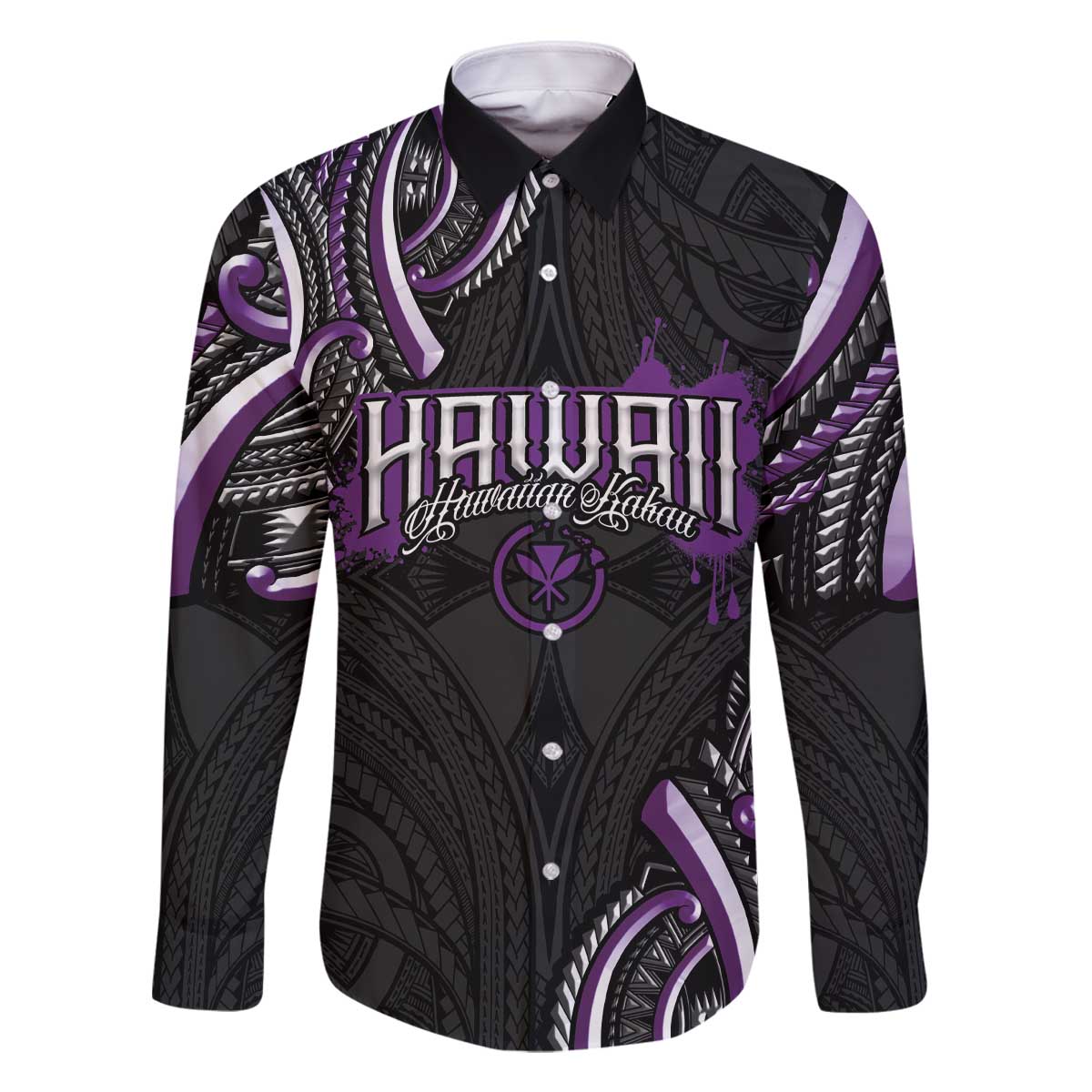 Traditional Art Hawaiian Kakau Tattoos Family Matching Off The Shoulder Long Sleeve Dress and Hawaiian Shirt Purple Color - Polynesian Pride