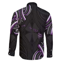 Traditional Art Hawaiian Kakau Tattoos Family Matching Off The Shoulder Long Sleeve Dress and Hawaiian Shirt Purple Color - Polynesian Pride