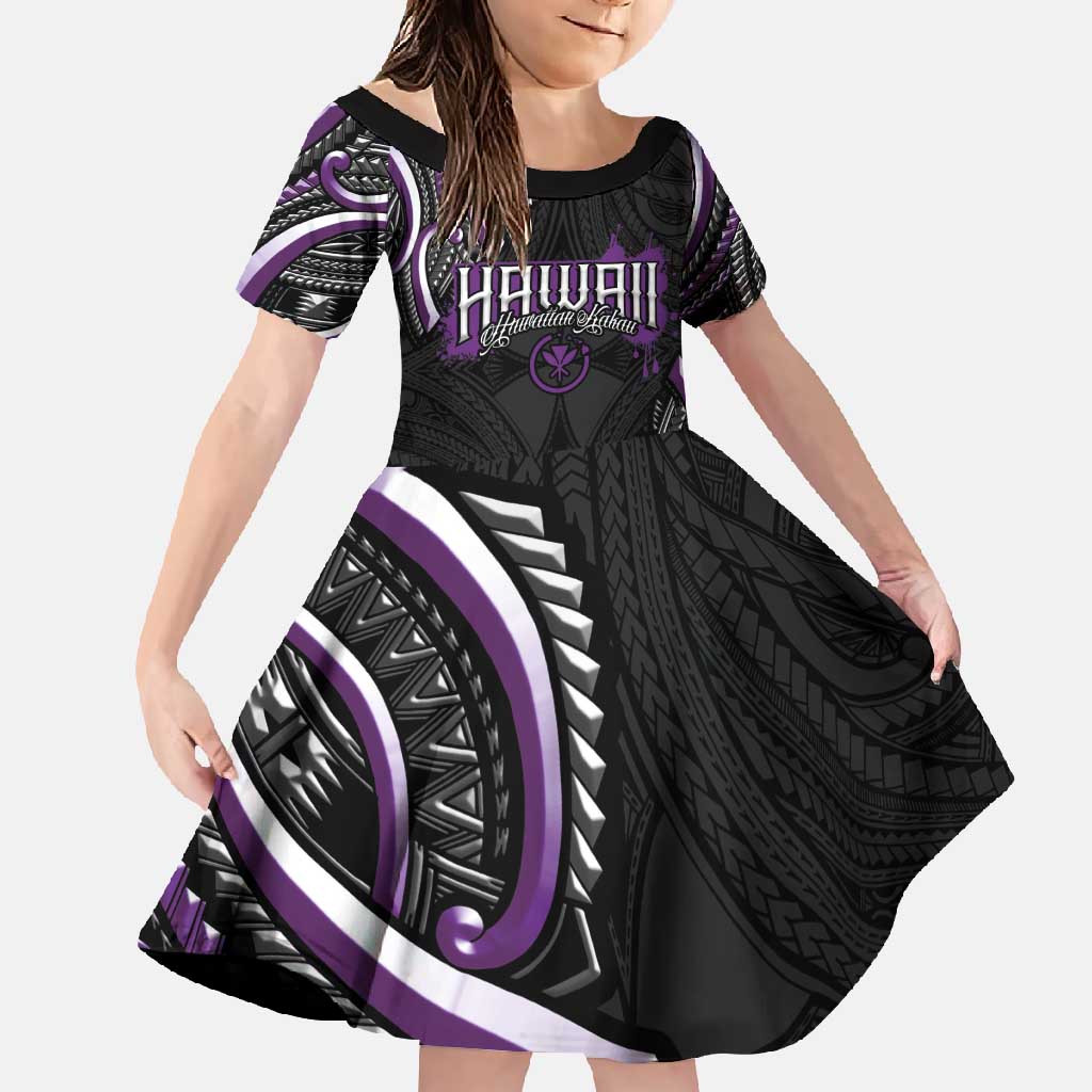 Traditional Art Hawaiian Kakau Tattoos Family Matching Off Shoulder Maxi Dress and Hawaiian Shirt Purple Color - Polynesian Pride