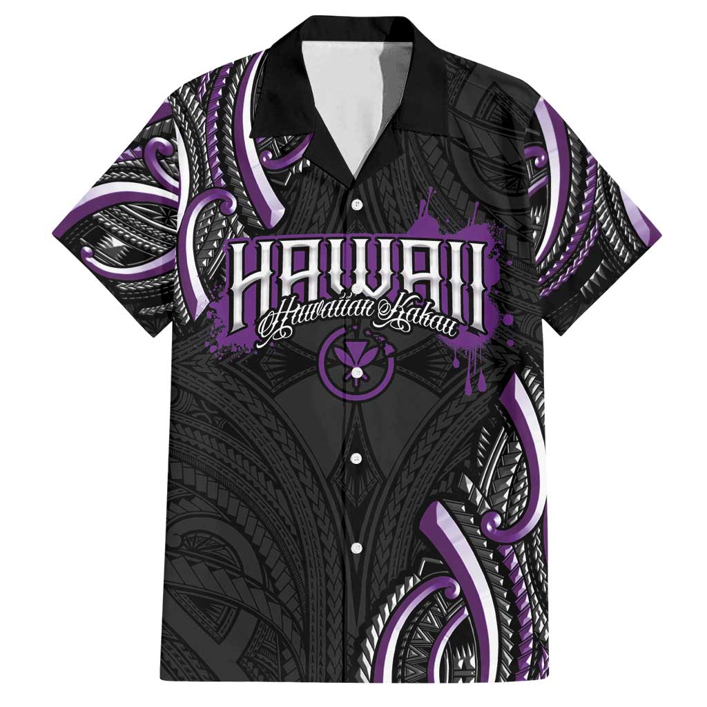 Traditional Art Hawaiian Kakau Tattoos Family Matching Off Shoulder Short Dress and Hawaiian Shirt Purple Color - Polynesian Pride