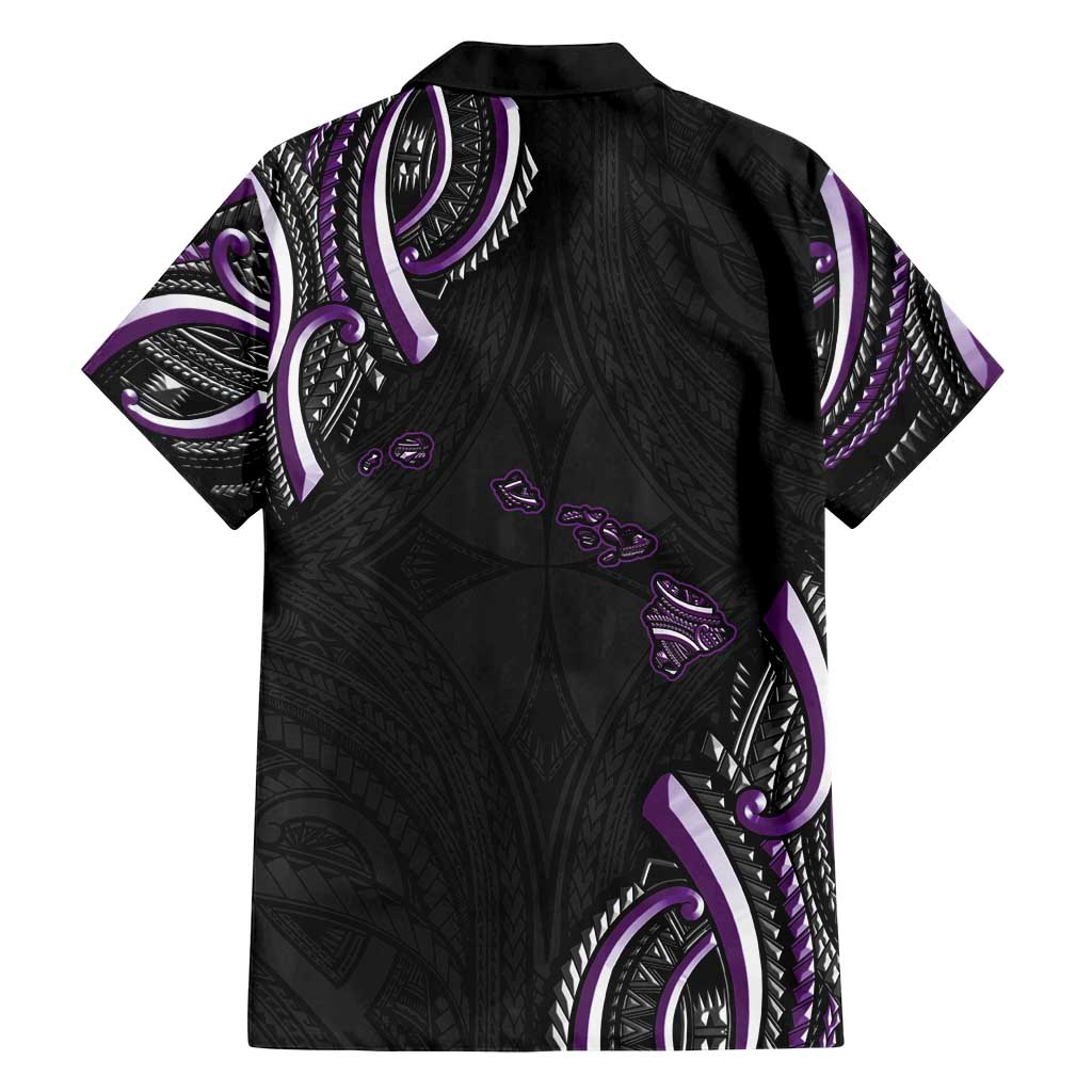 Traditional Art Hawaiian Kakau Tattoos Family Matching Off Shoulder Short Dress and Hawaiian Shirt Purple Color - Polynesian Pride