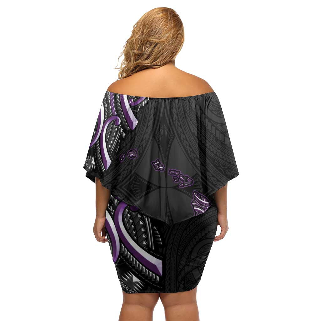 Traditional Art Hawaiian Kakau Tattoos Family Matching Off Shoulder Short Dress and Hawaiian Shirt Purple Color - Polynesian Pride