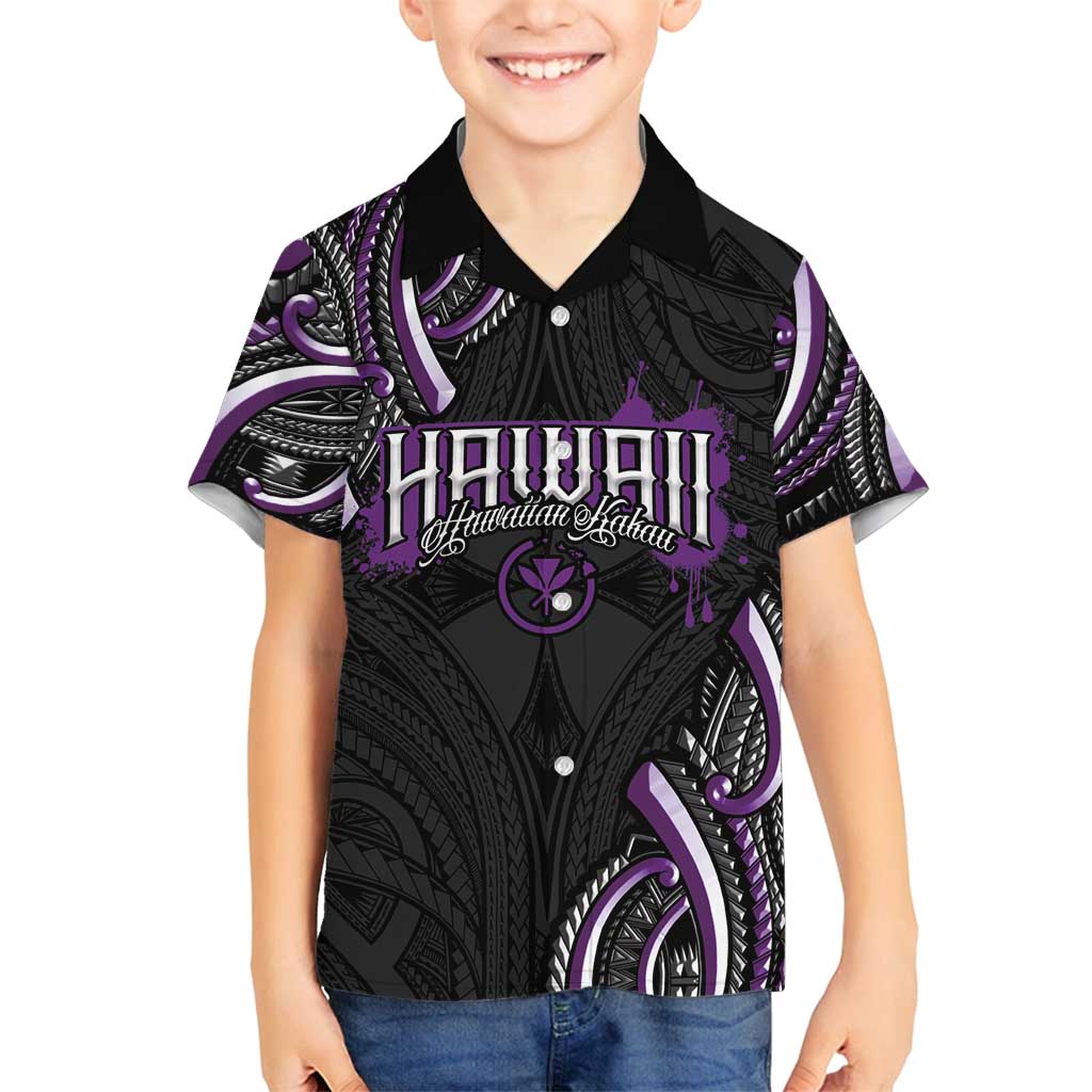 Traditional Art Hawaiian Kakau Tattoos Family Matching Off Shoulder Short Dress and Hawaiian Shirt Purple Color - Polynesian Pride