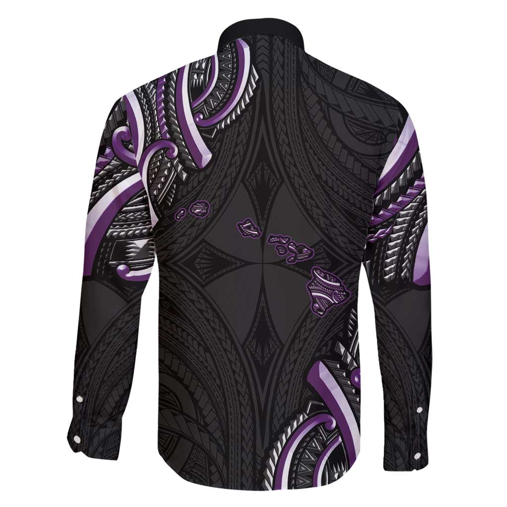 Traditional Art Hawaiian Kakau Tattoos Family Matching Short Sleeve Bodycon Dress and Hawaiian Shirt Purple Color - Polynesian Pride