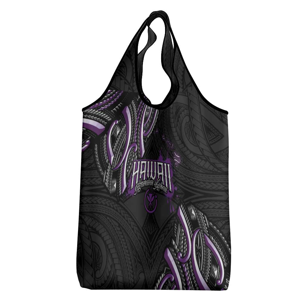 Traditional Art Hawaiian Kakau Tattoos Grocery Bag Purple Color - Polynesian Pride
