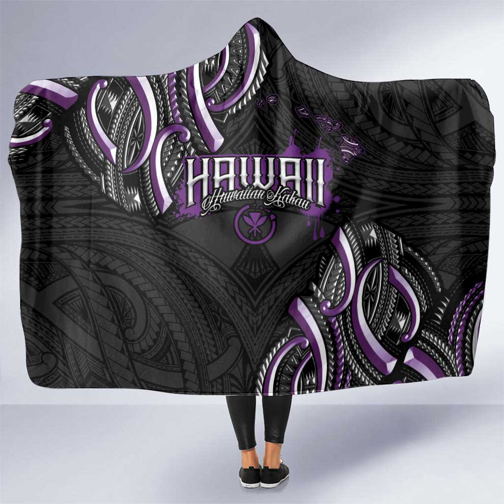 Traditional Art Hawaiian Kakau Tattoos Hooded Blanket Purple Color - Polynesian Pride