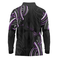 Traditional Art Hawaiian Kakau Tattoos Long Sleeve Polo Shirt Purple Color - Polynesian Pride