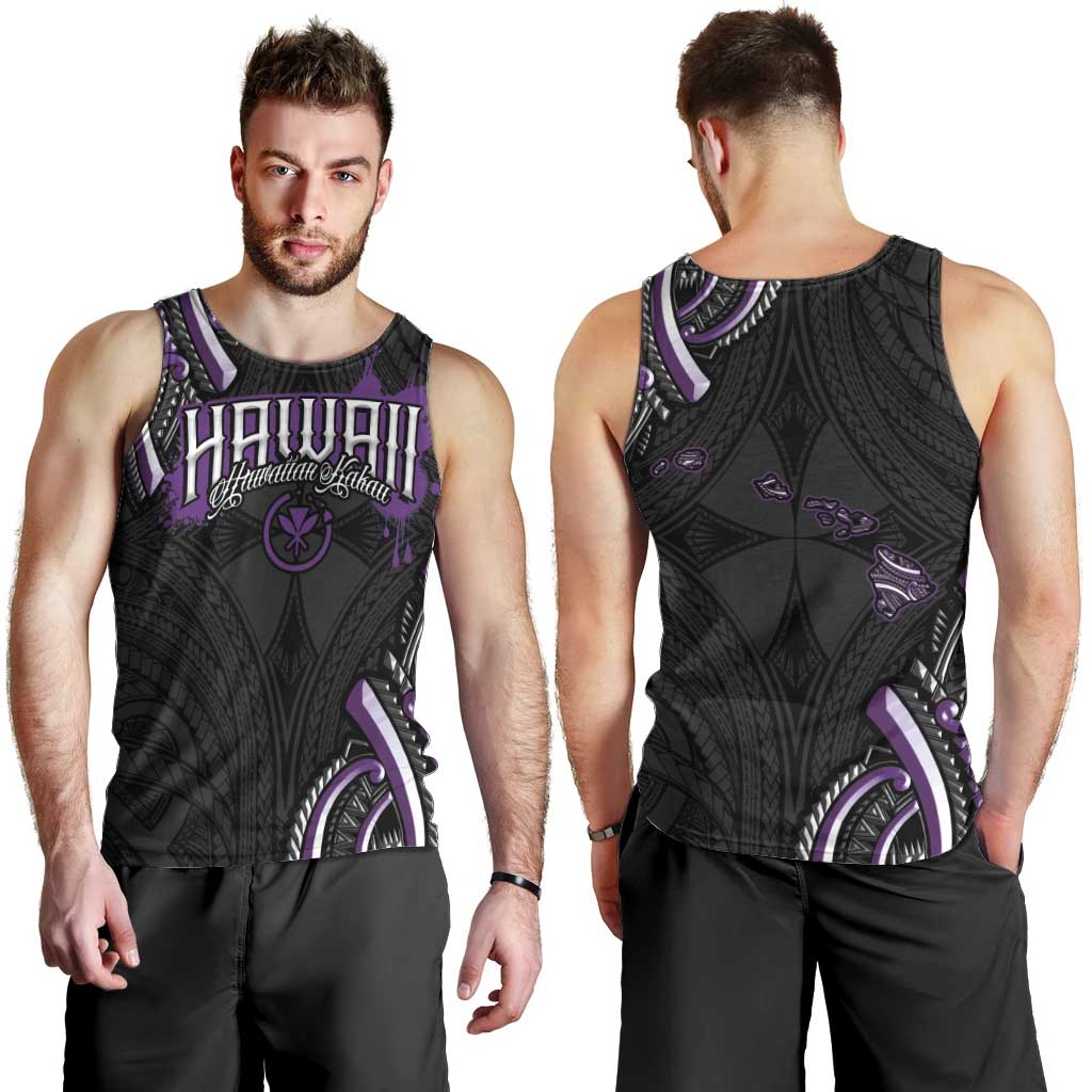 Traditional Art Hawaiian Kakau Tattoos Men Tank Top Purple Color - Polynesian Pride