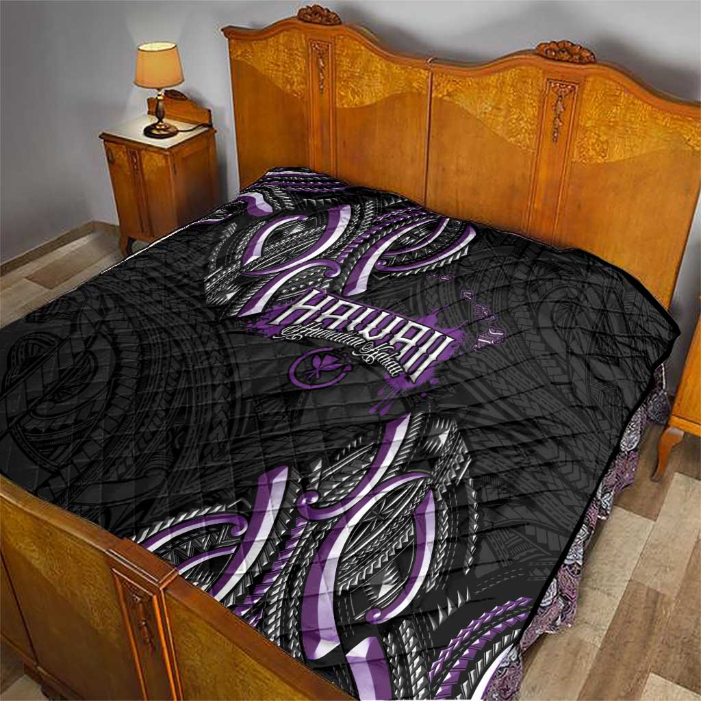 Traditional Art Hawaiian Kakau Tattoos Quilt Purple Color - Polynesian Pride