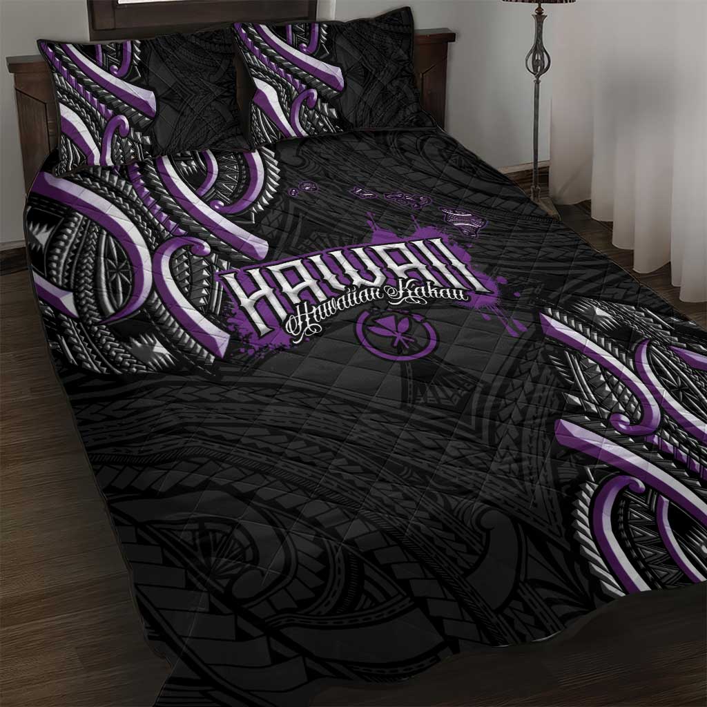 Traditional Art Hawaiian Kakau Tattoos Quilt Bed Set Purple Color - Polynesian Pride