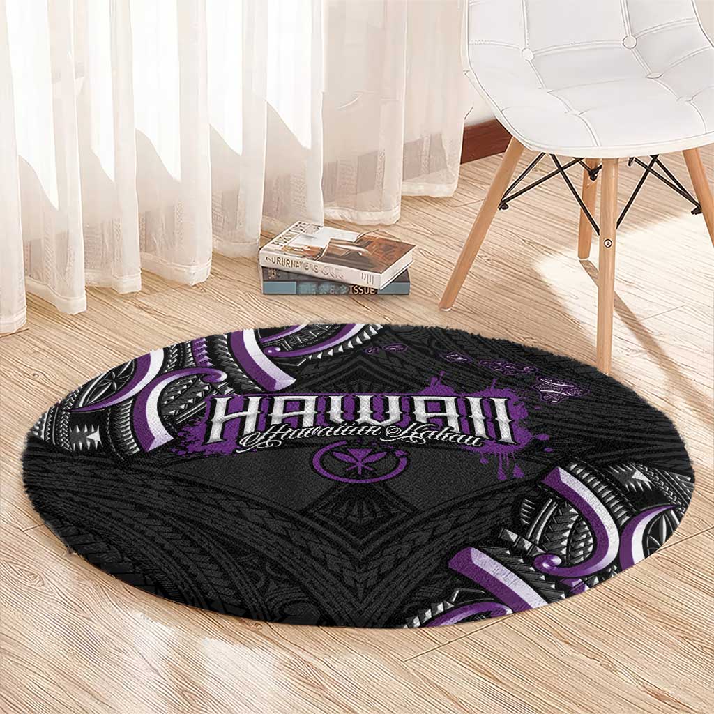 Traditional Art Hawaiian Kakau Tattoos Round Carpet Purple Color - Polynesian Pride