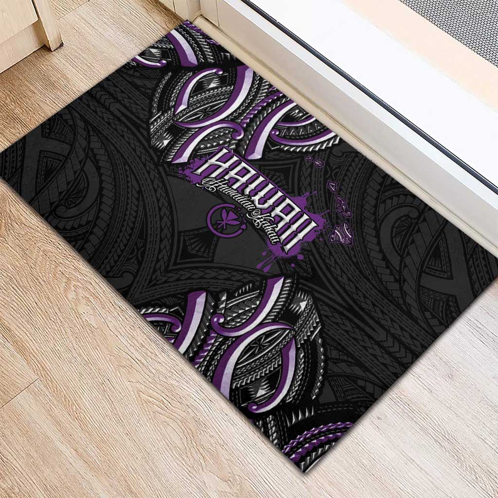 Traditional Art Hawaiian Kakau Tattoos Rubber Doormat Purple Color - Polynesian Pride