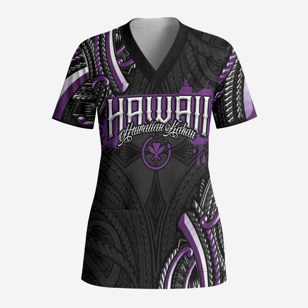 Traditional Art Hawaiian Kakau Tattoos Scrub Top Purple Color - Polynesian Pride