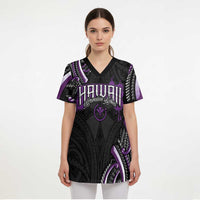 Traditional Art Hawaiian Kakau Tattoos Scrub Top Purple Color - Polynesian Pride